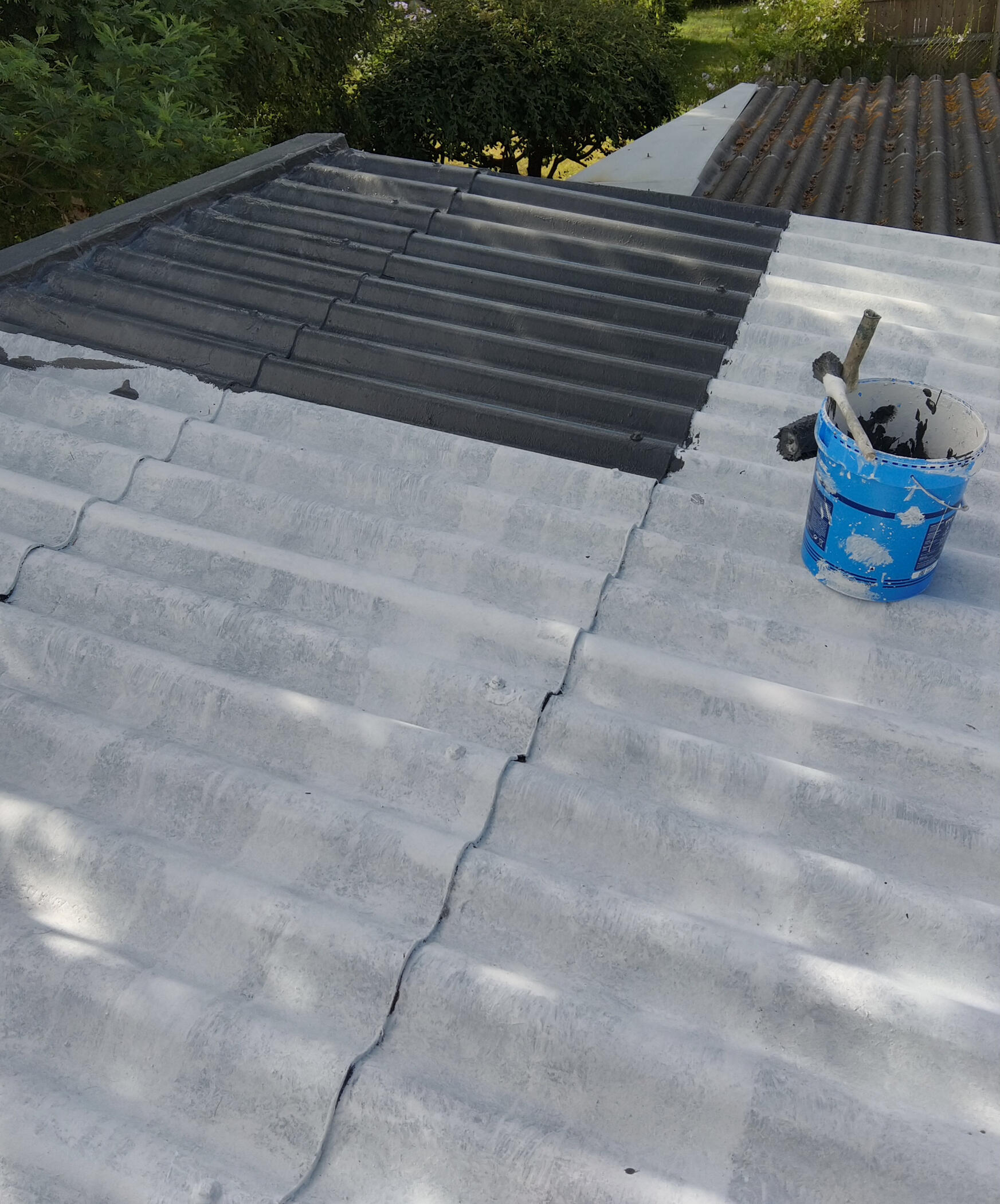 Coating roof in progress